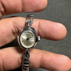 Vintage Acqua Ladies Cocktail Watch Mechanical Wind Up Working Silver Tone (TBB)